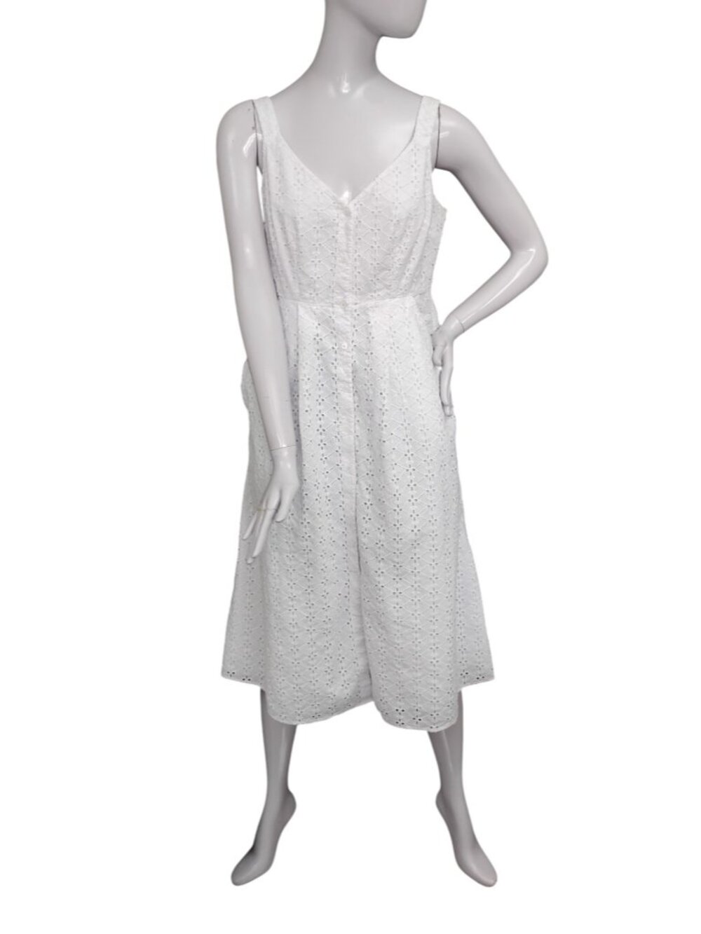 White Label Sundress Size 10 White Eyelet Button Down Sleeveless Fully Lined